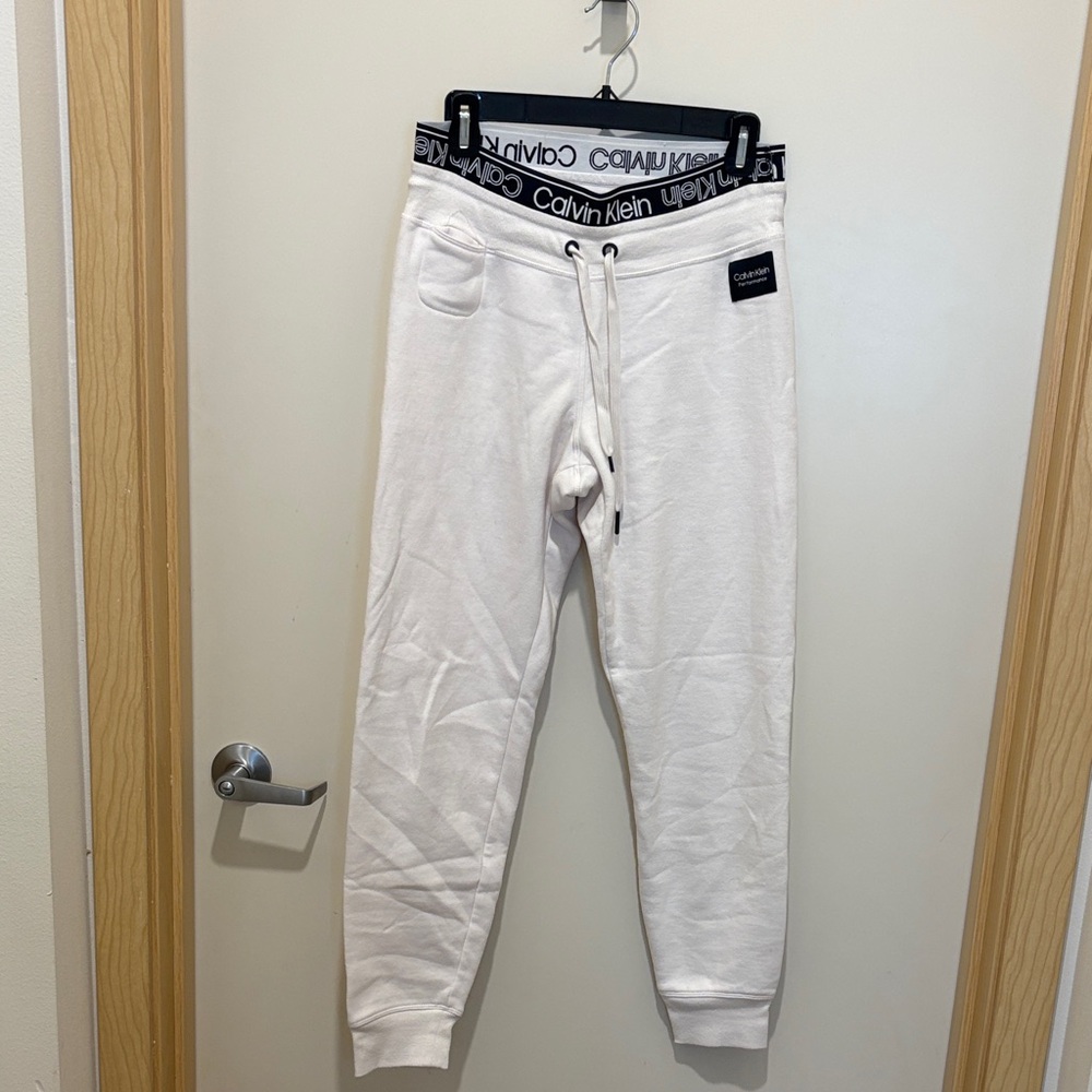 Calvin Klein White Joggers with Black Logo Waistband